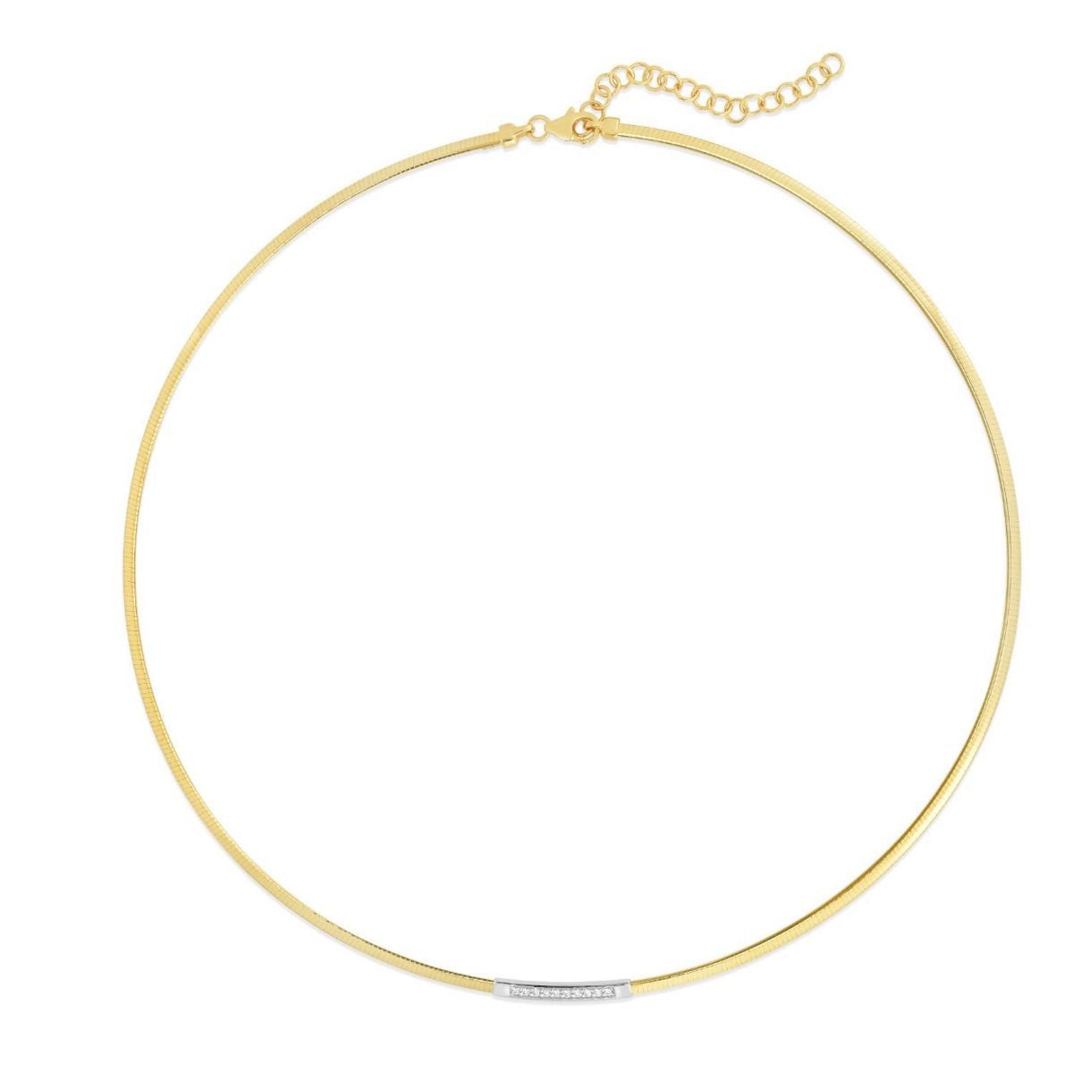 0.08CTW Natural Diamond 14K Gold 3mm Skinny Omega Diamond Bar Necklace (Hollow) 16"-18"