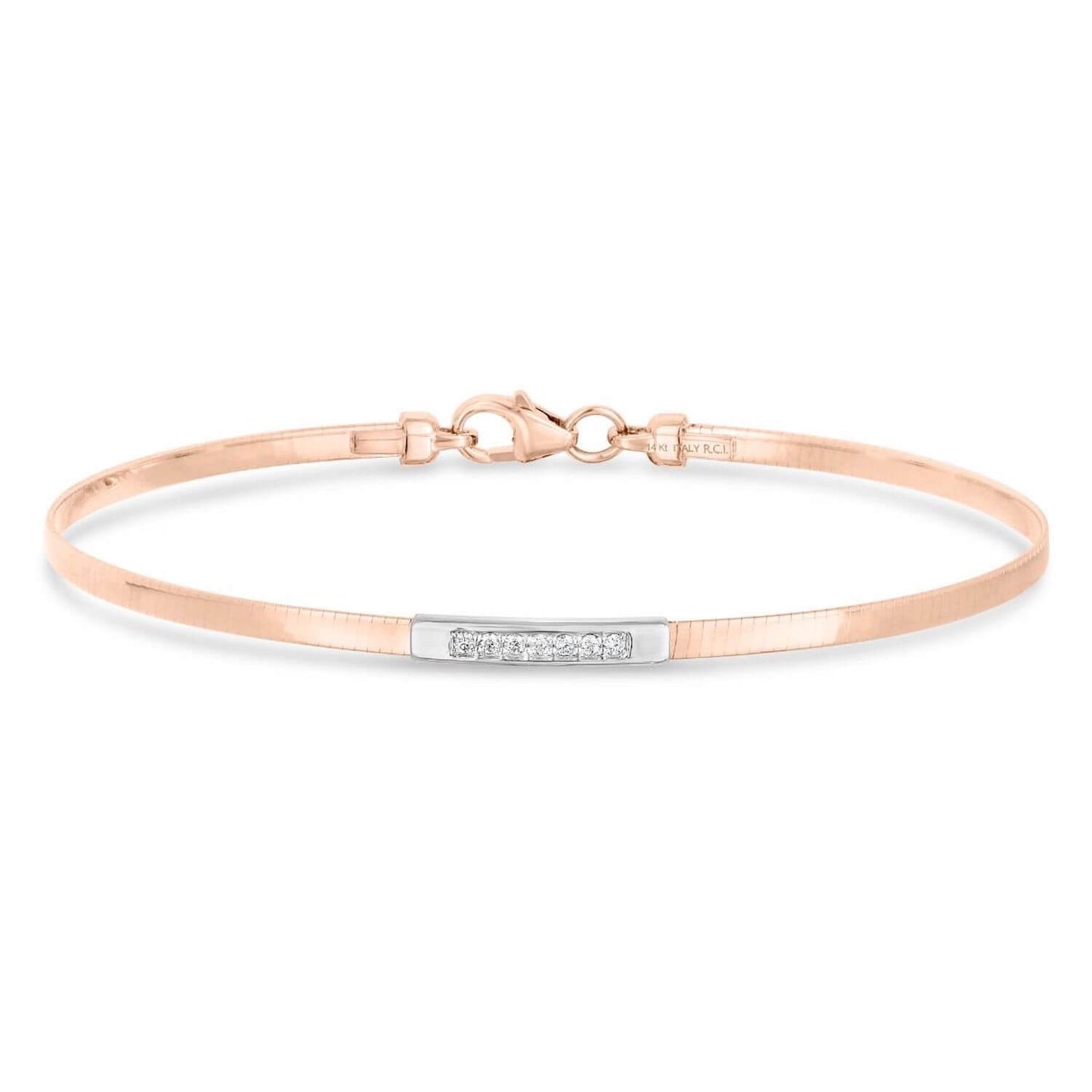 0.06CTW Real Diamond 14K Gold 3mm Bar Skinny Omega Bracelet 7"