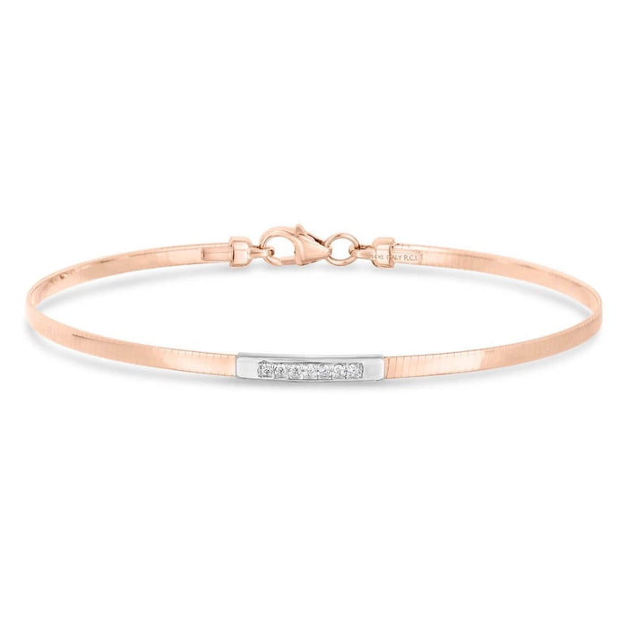 0.06CTW Natural Diamond 14K Gold 3mm Bar Skinny Omega Bracelet (Hollow) 7"