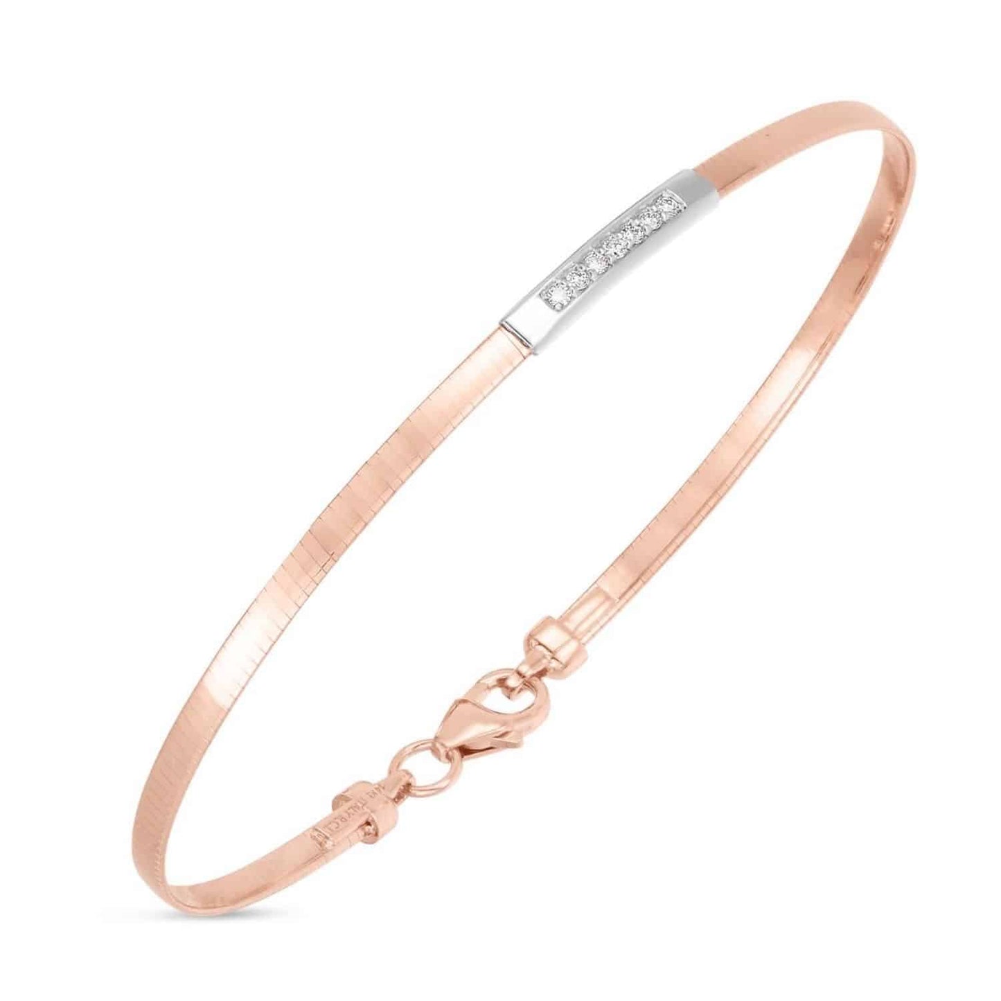 0.06CTW Real Diamond 14K Gold 3mm Bar Skinny Omega Bracelet 7"
