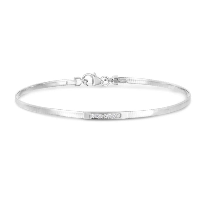 0.06CTW Natural Diamond 14K Gold 3mm Bar Skinny Omega Bracelet (Hollow) 7"
