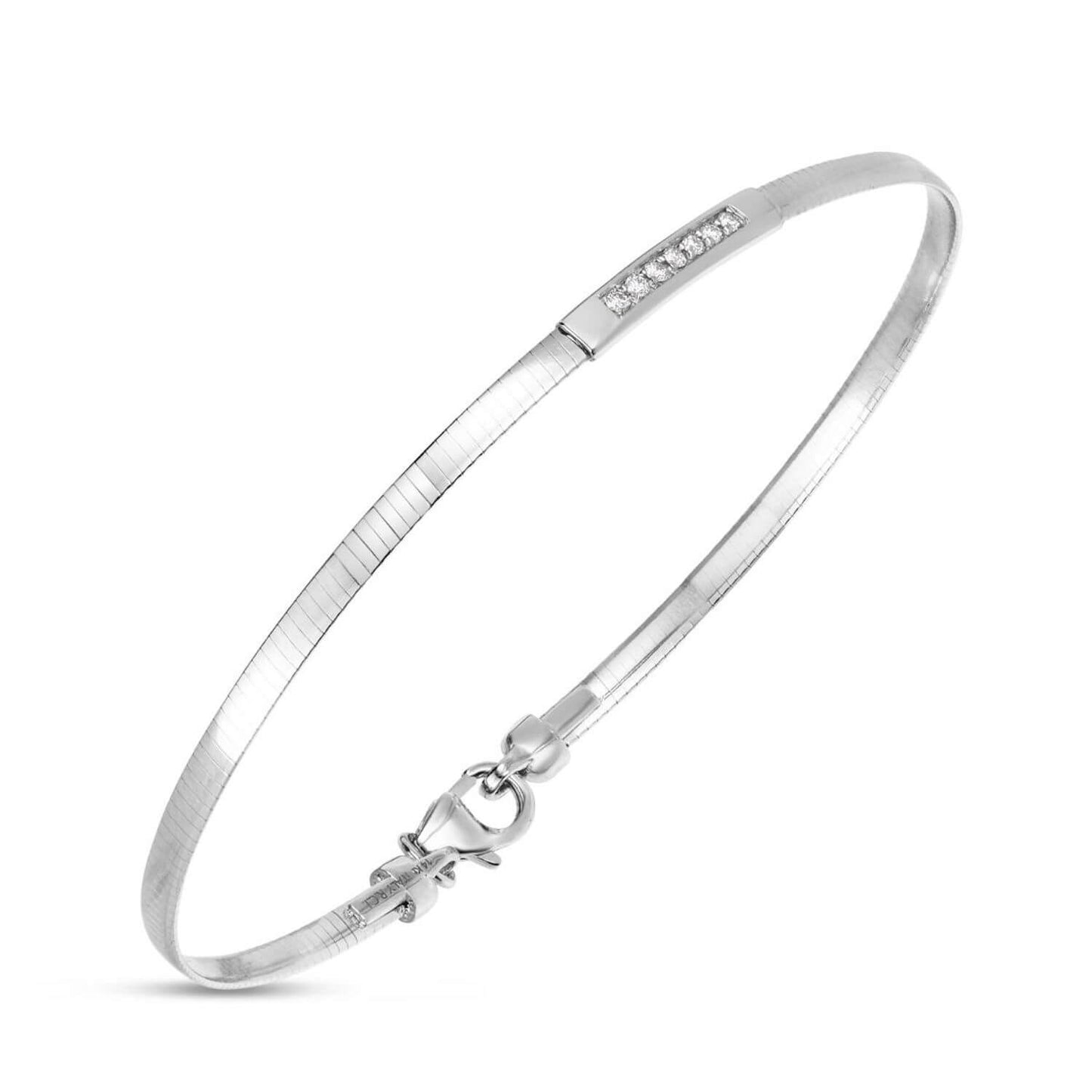 0.06CTW Real Diamond 14K Gold 3mm Bar Skinny Omega Bracelet 7"