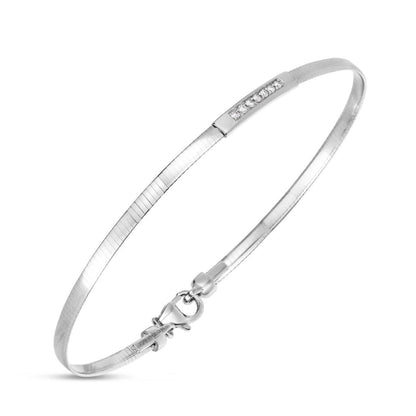 0.06CTW Real Diamond 14K Gold 3mm Bar Skinny Omega Bracelet 7"