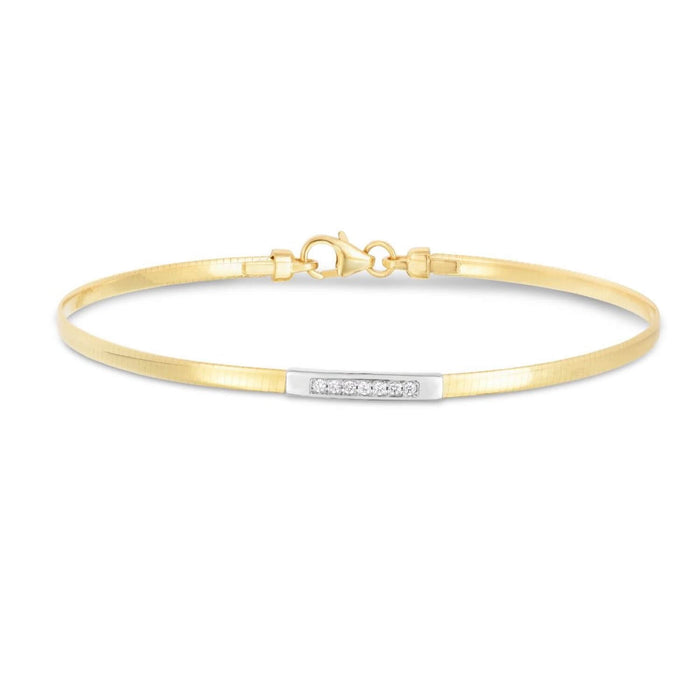 0.06CTW Natural Diamond 14K Gold 3mm Bar Skinny Omega Bracelet (Hollow) 7"
