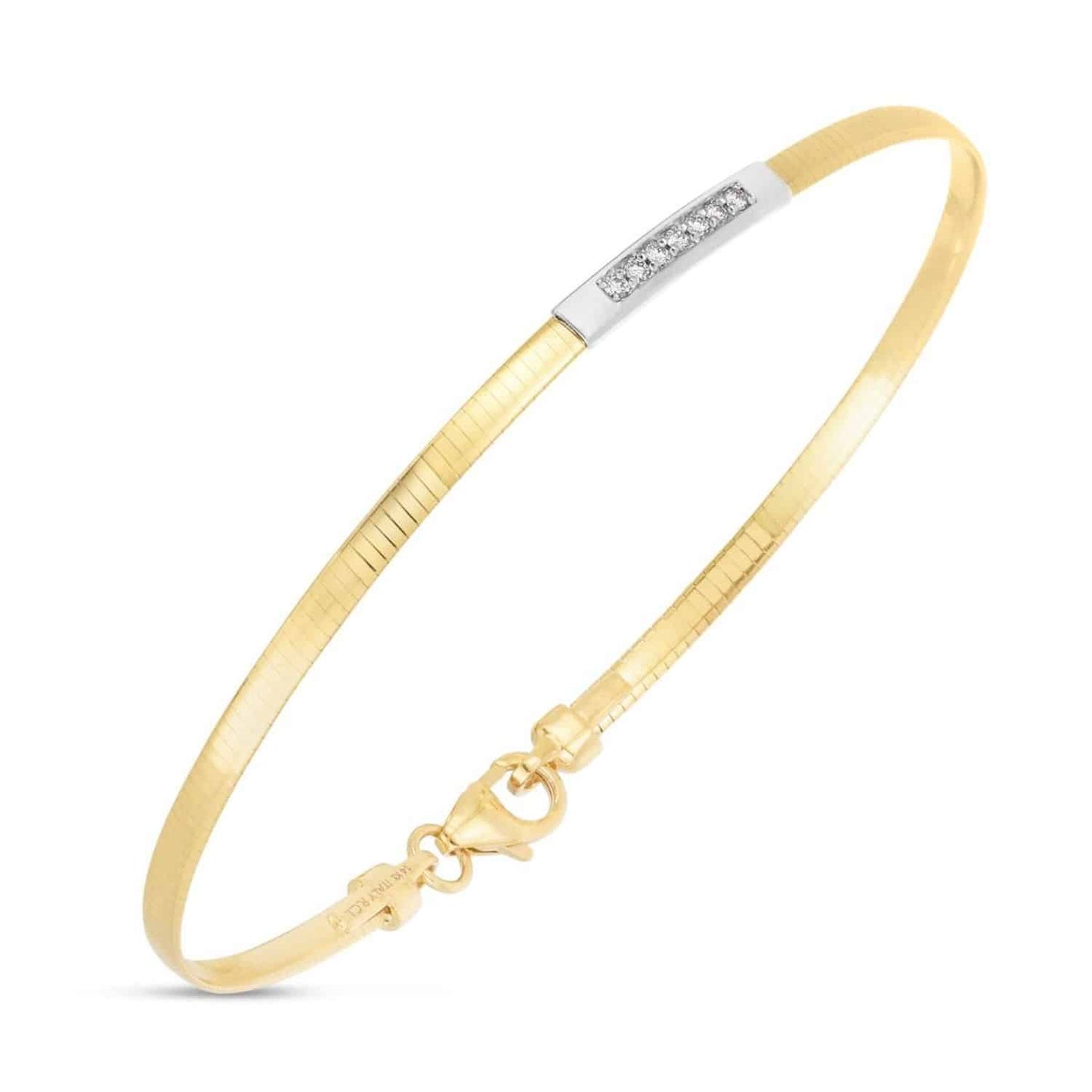 0.06CTW Real Diamond 14K Gold 3mm Bar Skinny Omega Bracelet 7"