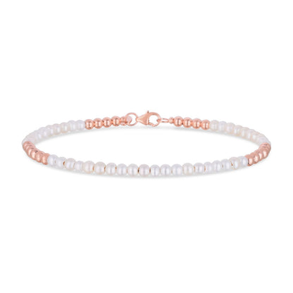 14K Gold Ball Real Freshwater Pearl Alternating 2mm Bead Bracelet 6.5"