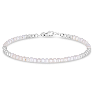 14K Gold Ball Real Freshwater Pearl Alternating 2mm Bead Bracelet (Hollow) 6.5"
