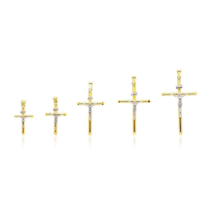 14K Gold Two-Tone White Jesus Crucifix Cross Pendant 1.2"-2.2"