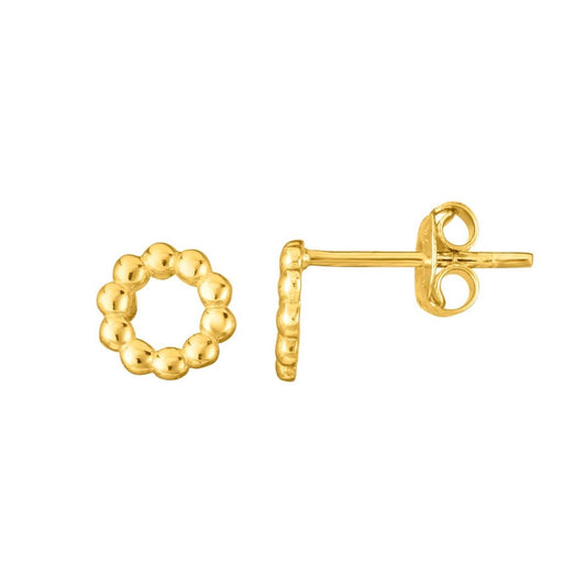 14K Yellow Gold Open Circle Bead Stud Earrings 7mm