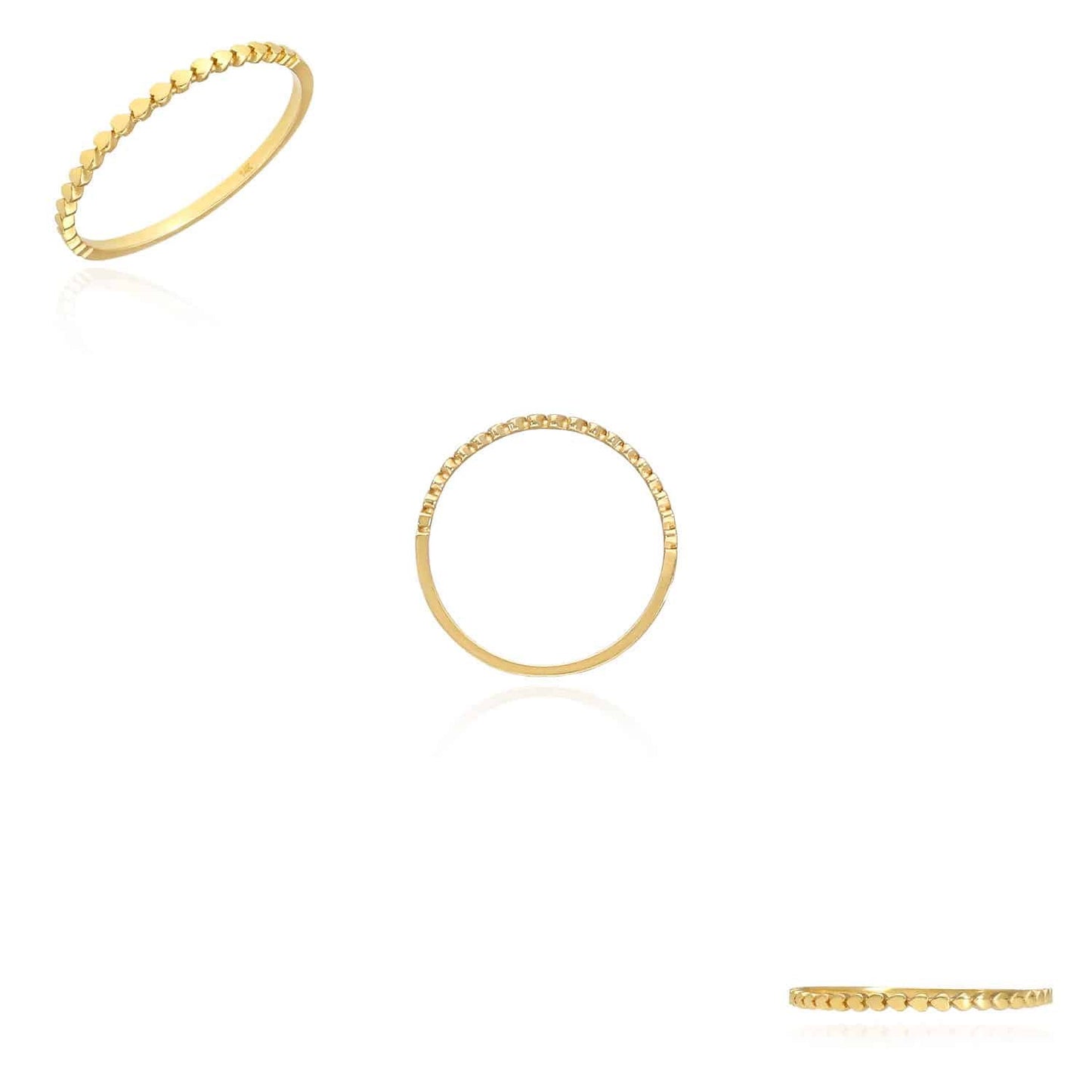 14K Real Gold Yellow Hearts Stackable Band Ring