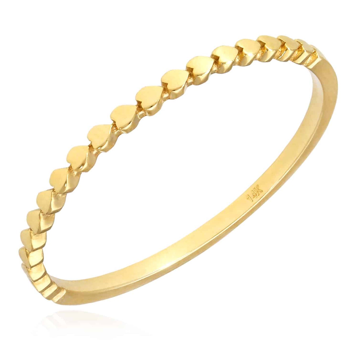 14K Real Gold Yellow Hearts Stackable Band Ring