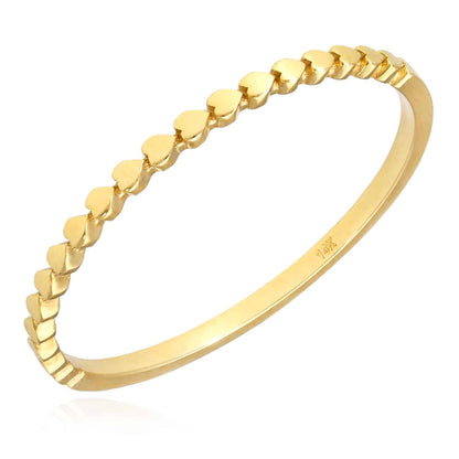 14K Real Gold Yellow Hearts Stackable Band Ring