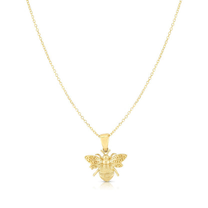 14K Real Gold Bumblebee Pendant Cable Chain Necklace 16"-18" Adjustable