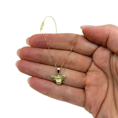 14K Real Gold Bumblebee Pendant Cable Chain Necklace 16"-18" Adjustable
