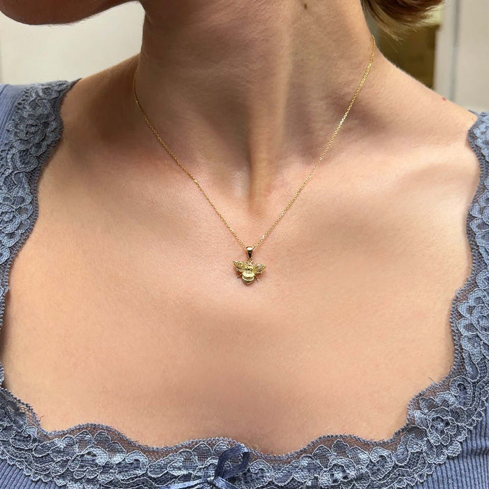 14K Gold Bumblebee Pendant Cable Chain 16" - 18" Adjustable - WJD Exclusives