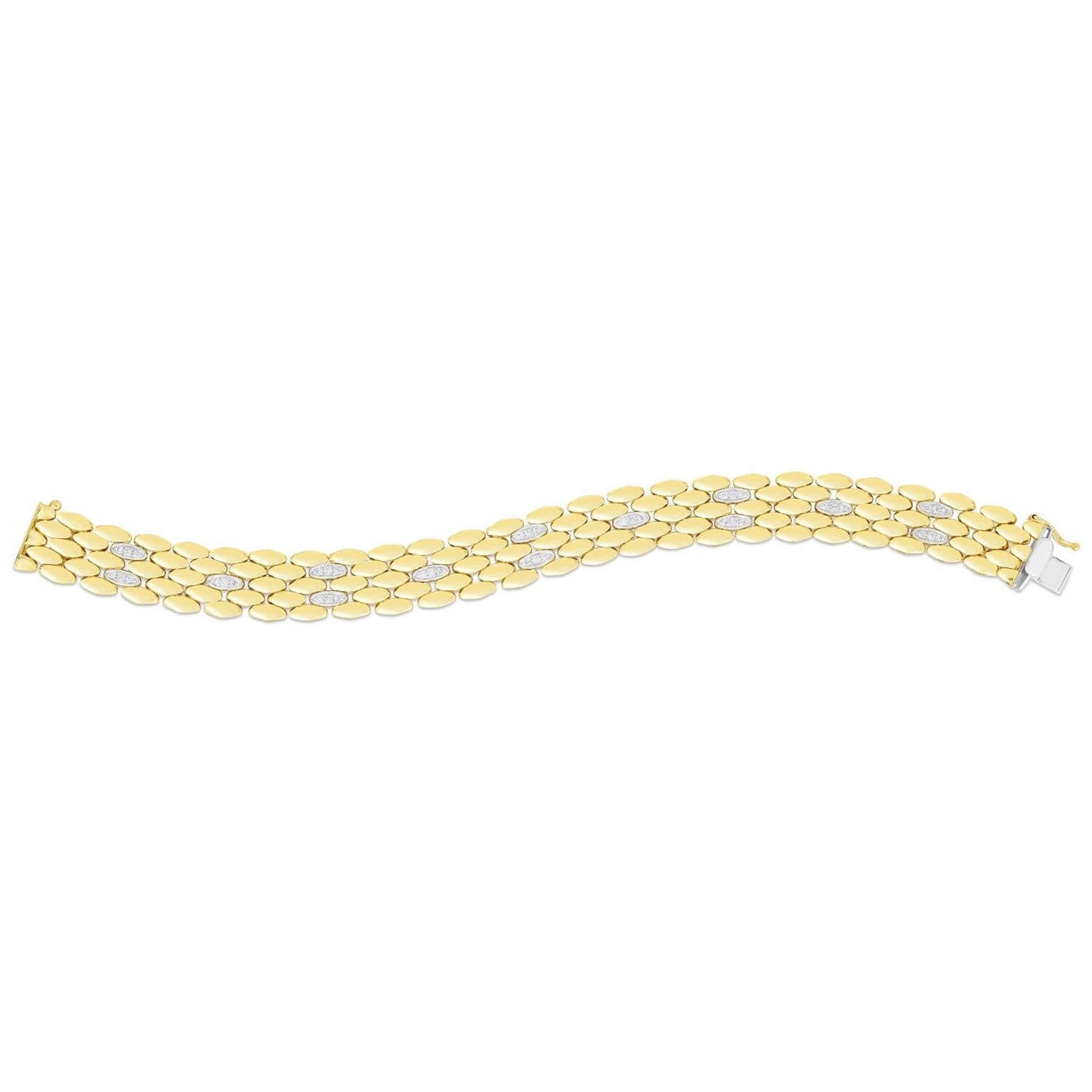 0.42CTW Real Diamond 14K Gold Two-Tone 12mm Panther Bracelet 7.25"