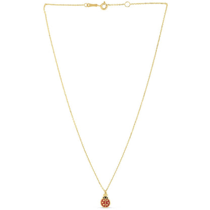 Real 14K Gold Enamel Ladybug Pendant Cable Chain Necklace 16"-18" Adjustable