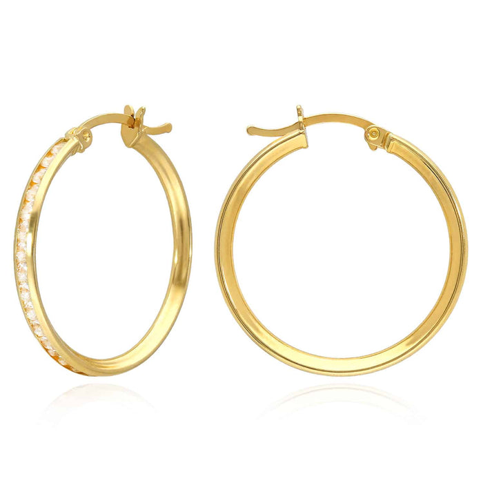 Real 14K Gold Channel CZ Hoop Earrings 13mm - 23mm - WJD Exclusives