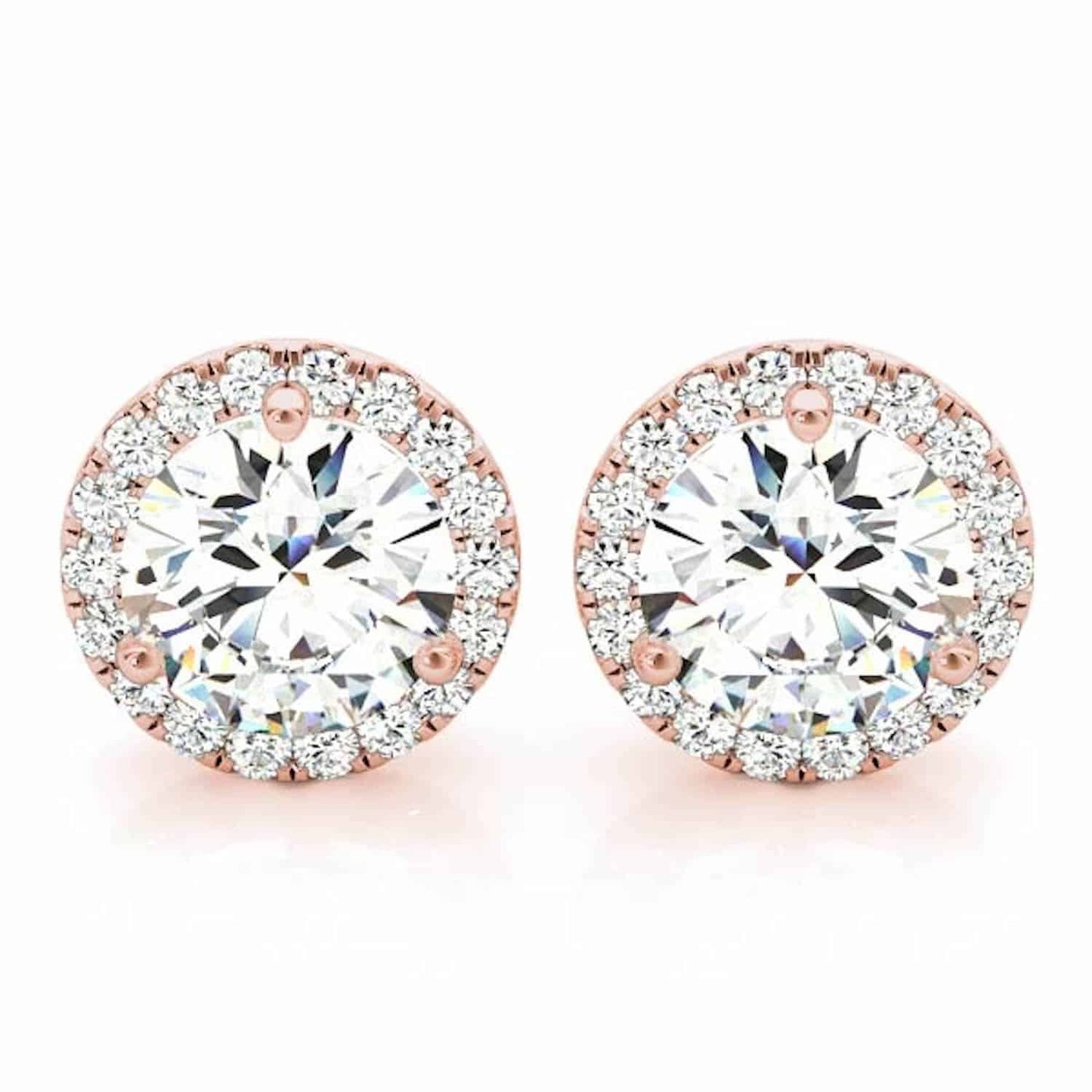 2.20CTW Real Diamonds & Moissanite 14K Yellow White Rose Gold Halo Earrings