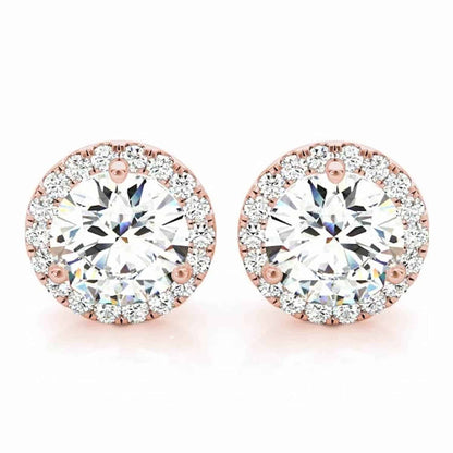 2.20CTW Real Diamonds & Moissanite 14K Yellow White Rose Gold Halo Earrings