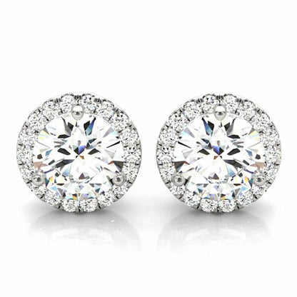 2.20CTW Real Diamonds & Moissanite 14K Yellow White Rose Gold Halo Earrings