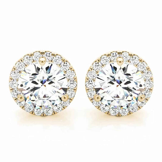 2.20CTW Real Diamonds & Moissanite 14K Yellow White Rose Gold Halo Earrings
