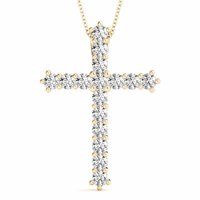 1CTW Natural Diamonds 14K Yellow White Rose Gold Cross Pendant 1" - WJD Exclusives