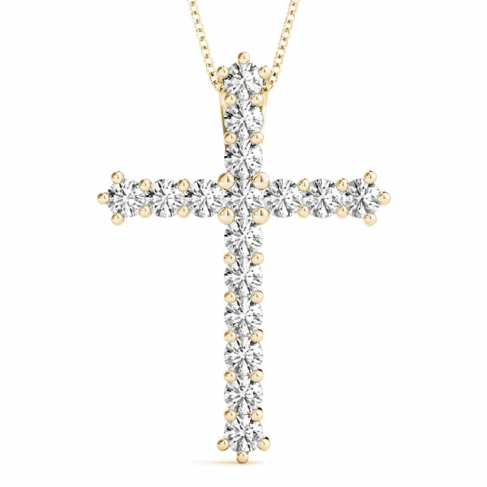 1CTW Natural Diamonds 14K Yellow White Rose Gold Cross Pendant 1" - WJD Exclusives