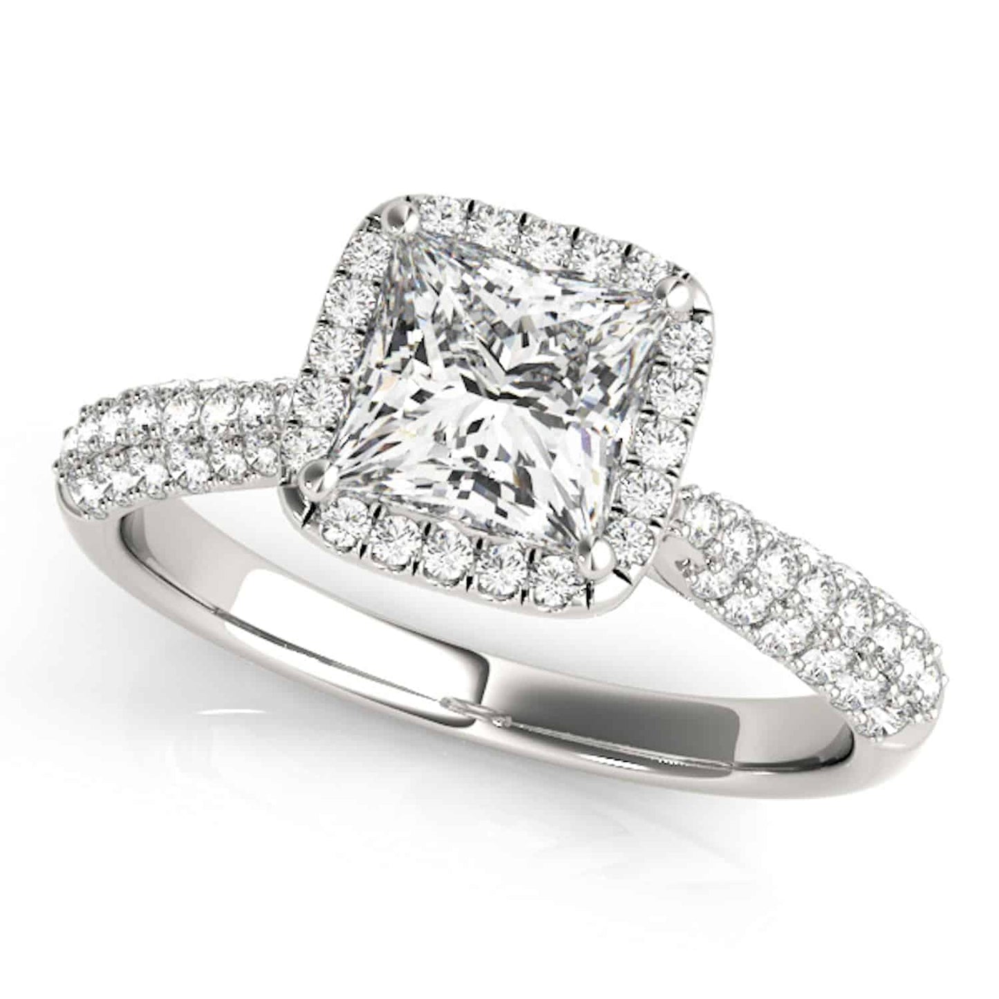1CTW Real Diamonds & Princess Moissanite 18K Gold White Halo Engagement Ring