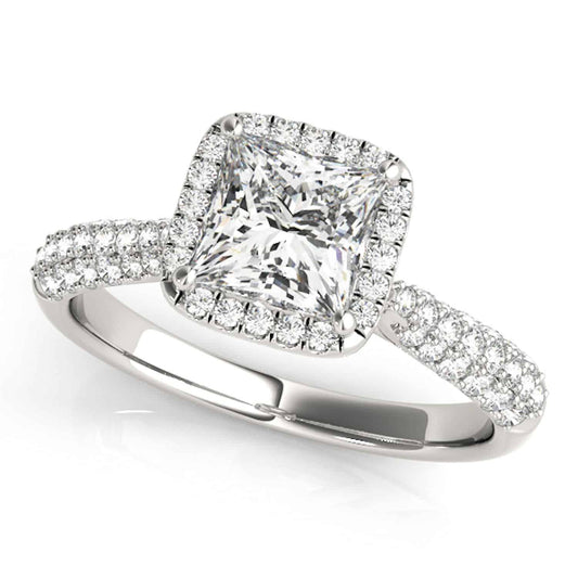 1CTW Real Diamonds & Princess Moissanite 18K Gold White Halo Engagement Ring