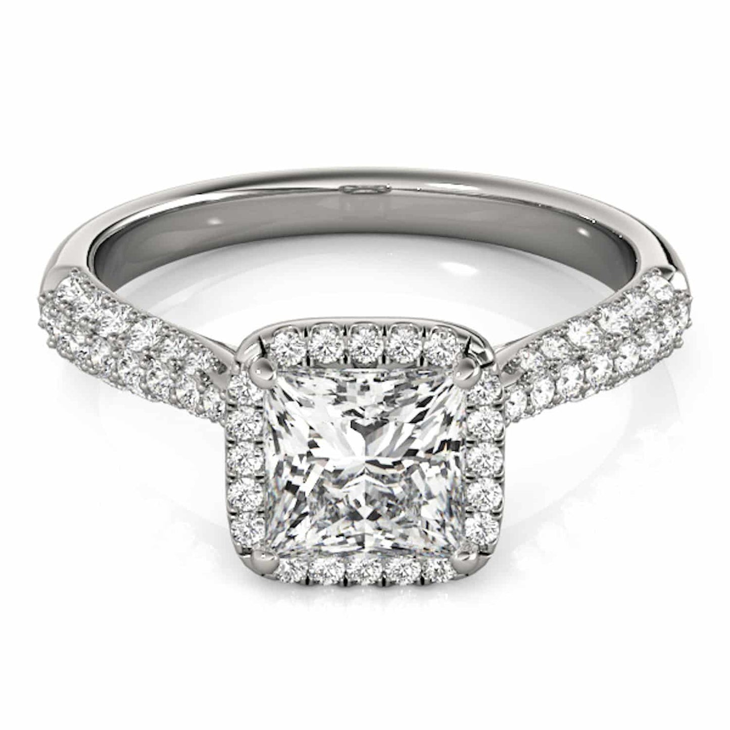 1CTW Real Diamonds & Princess Moissanite 18K Gold White Halo Engagement Ring