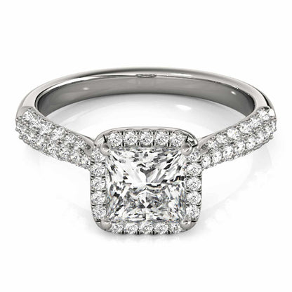 1CTW Real Diamonds & Princess Moissanite 18K Gold White Halo Engagement Ring