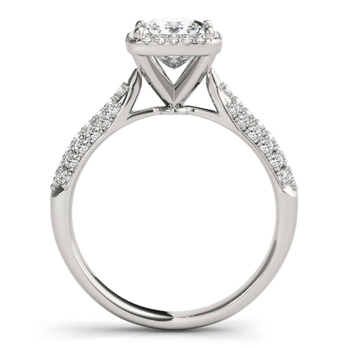 1CTW Natural Diamonds & Princess Moissanite 18K Gold White Halo Engagement Ring - WJD Exclusives