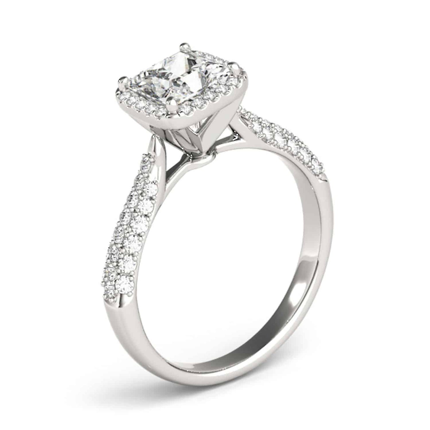 1CTW Real Diamonds & Princess Moissanite 18K Gold White Halo Engagement Ring
