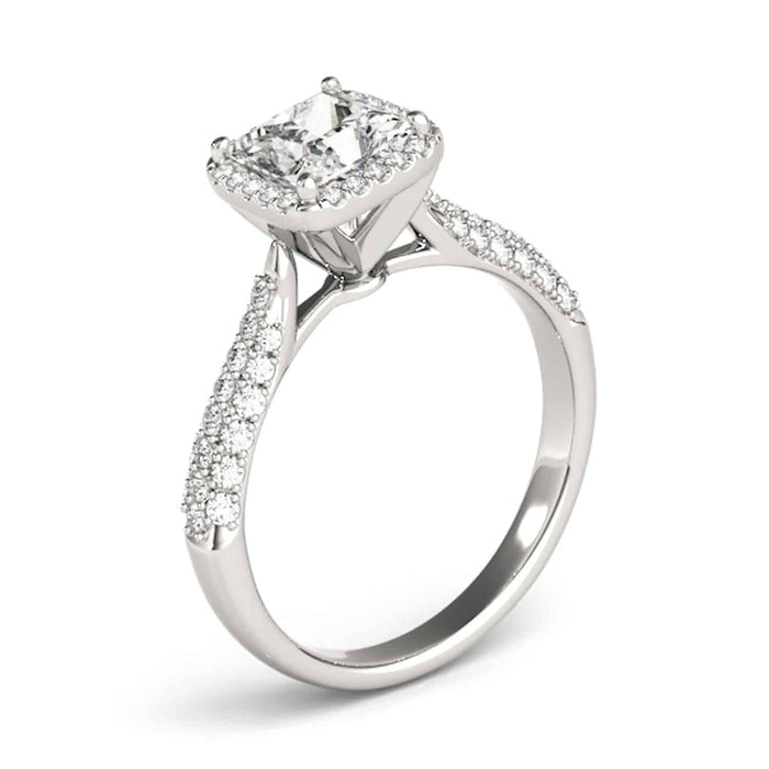 1CTW Natural Diamonds & Princess Moissanite 18K Gold White Halo Engagement Ring - WJD Exclusives