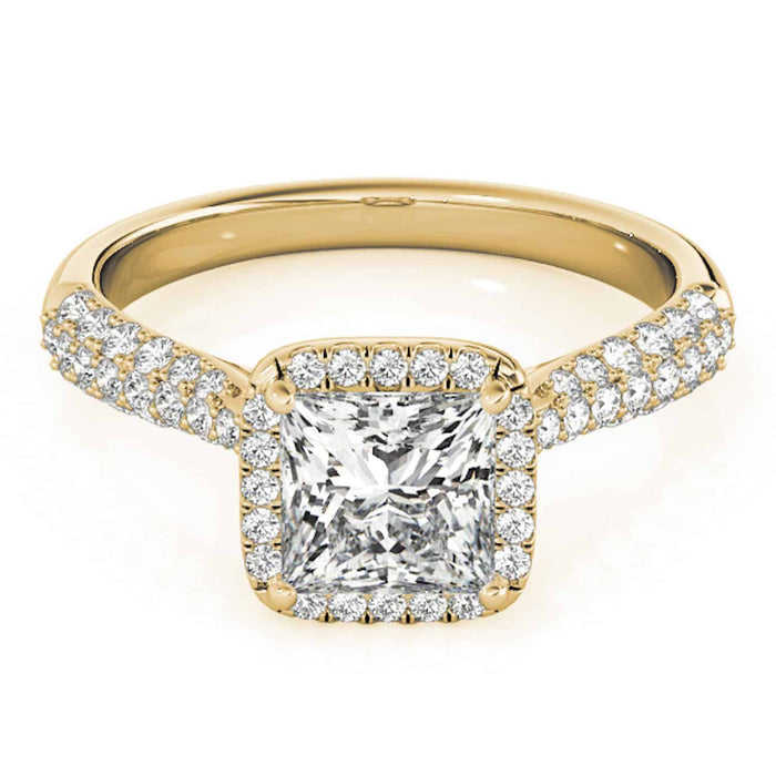 1CTW Natural Diamond & Princess Moissanite 18K Gold Yellow Halo Engagement Ring - WJD Exclusives