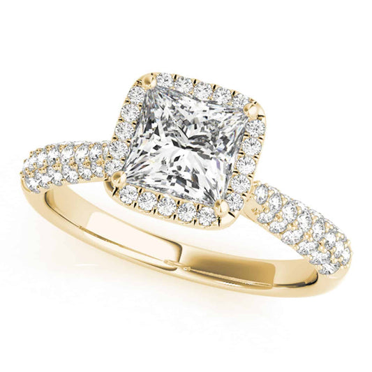 1CTW Real Diamond & Princess Moissanite 18K Gold Yellow Halo Engagement Ring