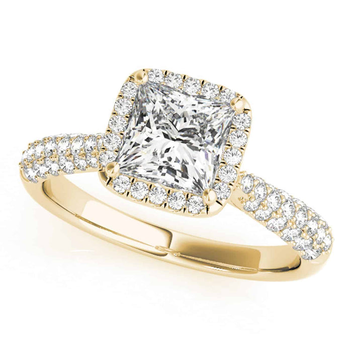 1CTW Natural Diamond & Princess Moissanite 18K Gold Yellow Halo Engagement Ring - WJD Exclusives