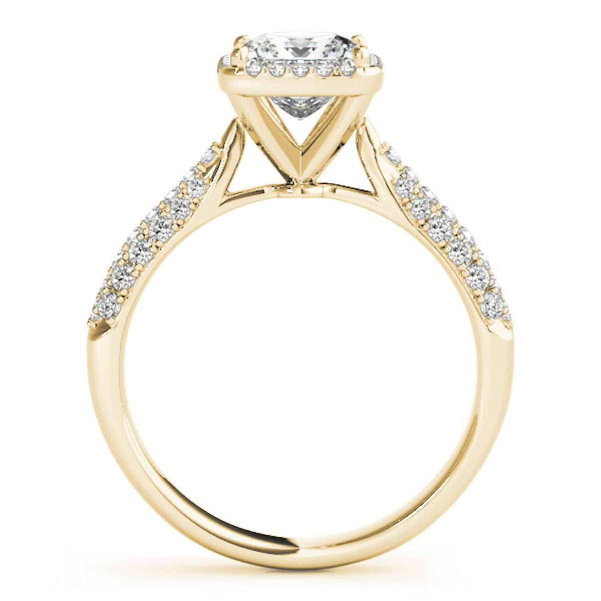 1CTW Natural Diamond & Princess Moissanite 18K Gold Yellow Halo Engagement Ring - WJD Exclusives