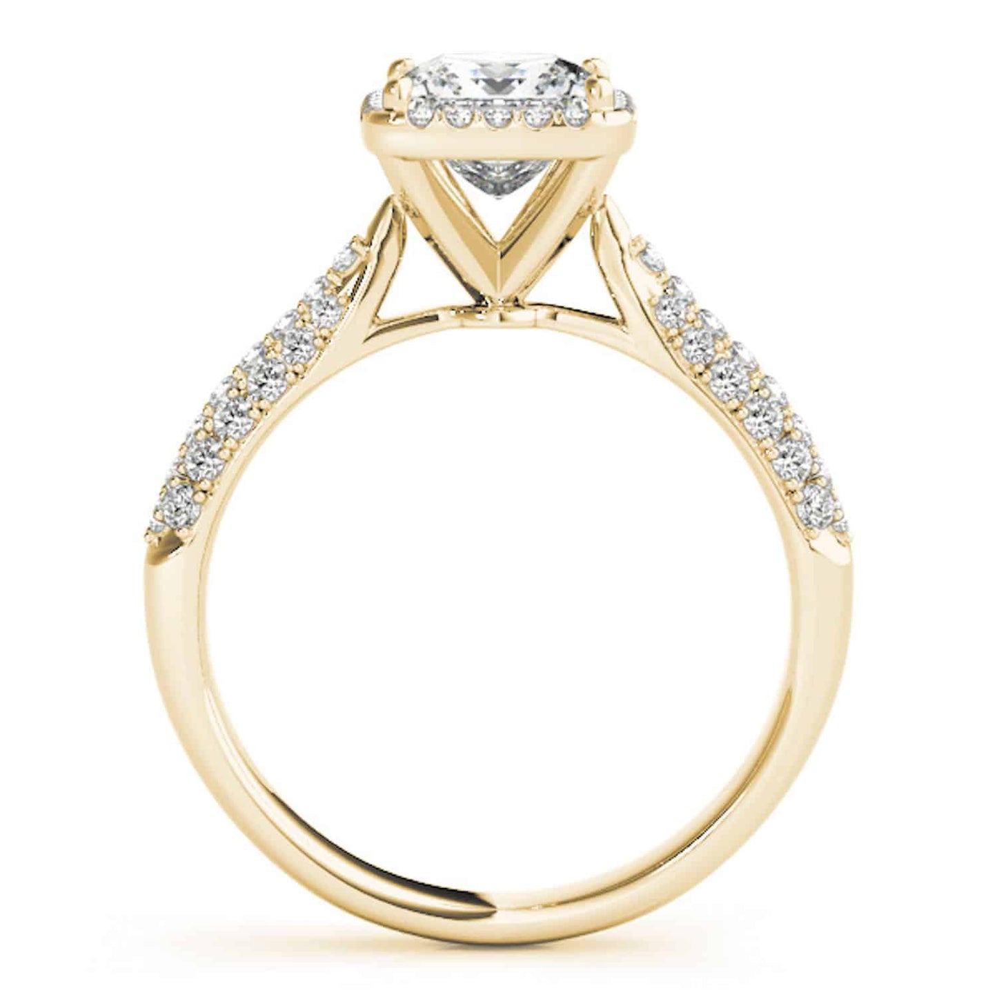 1CTW Real Diamond & Princess Moissanite 18K Gold Yellow Halo Engagement Ring