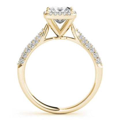 1CTW Real Diamond & Princess Moissanite 18K Gold Yellow Halo Engagement Ring
