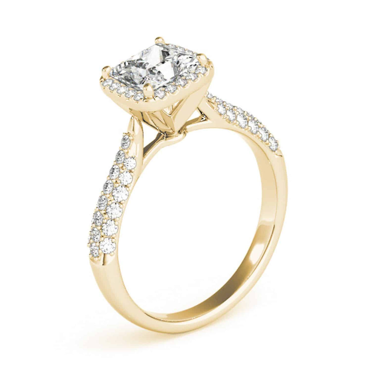 1CTW Natural Diamond & Princess Moissanite 18K Gold Yellow Halo Engagement Ring - WJD Exclusives