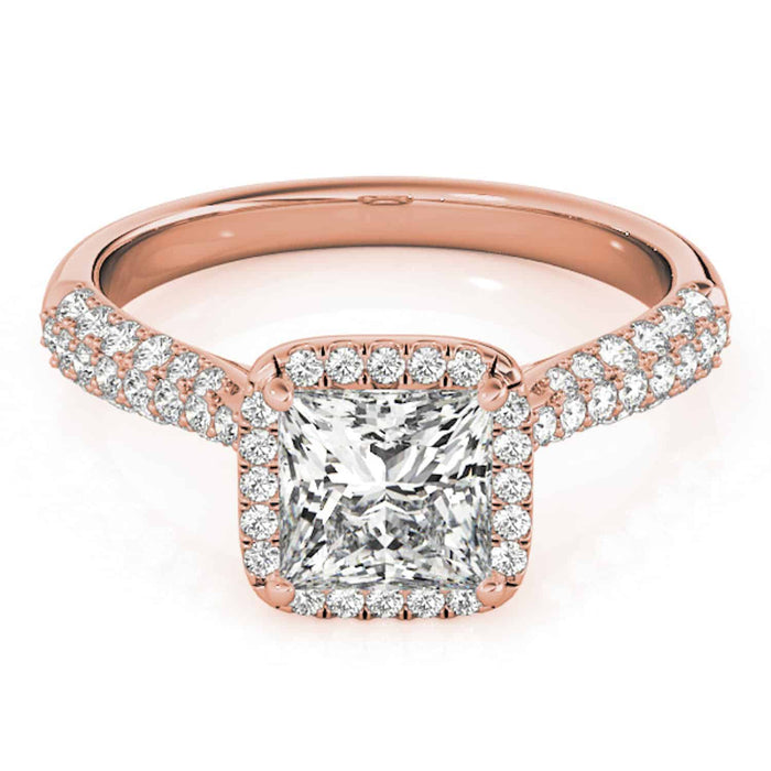 1 CT. TW Lab - Grown Diamonds 18K Rose Gold Princess - Cut Halo Engagement Ring - WJD Exclusives