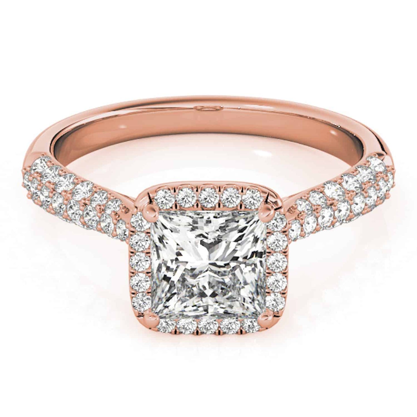 1CTW Real Diamonds & Princess Moissanite 18K Gold Rose Halo Engagement Ring