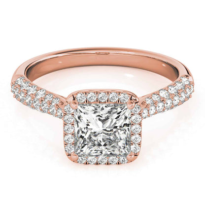 1CTW Real Diamonds & Princess Moissanite 18K Gold Rose Halo Engagement Ring