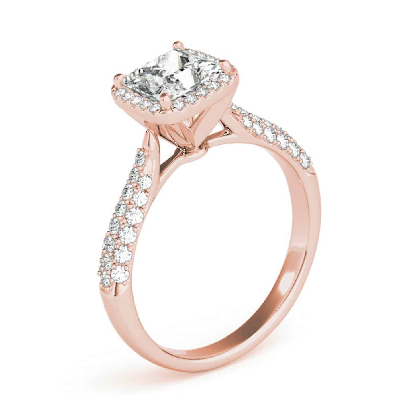 1CTW Real Diamonds & Princess Moissanite 18K Gold Rose Halo Engagement Ring