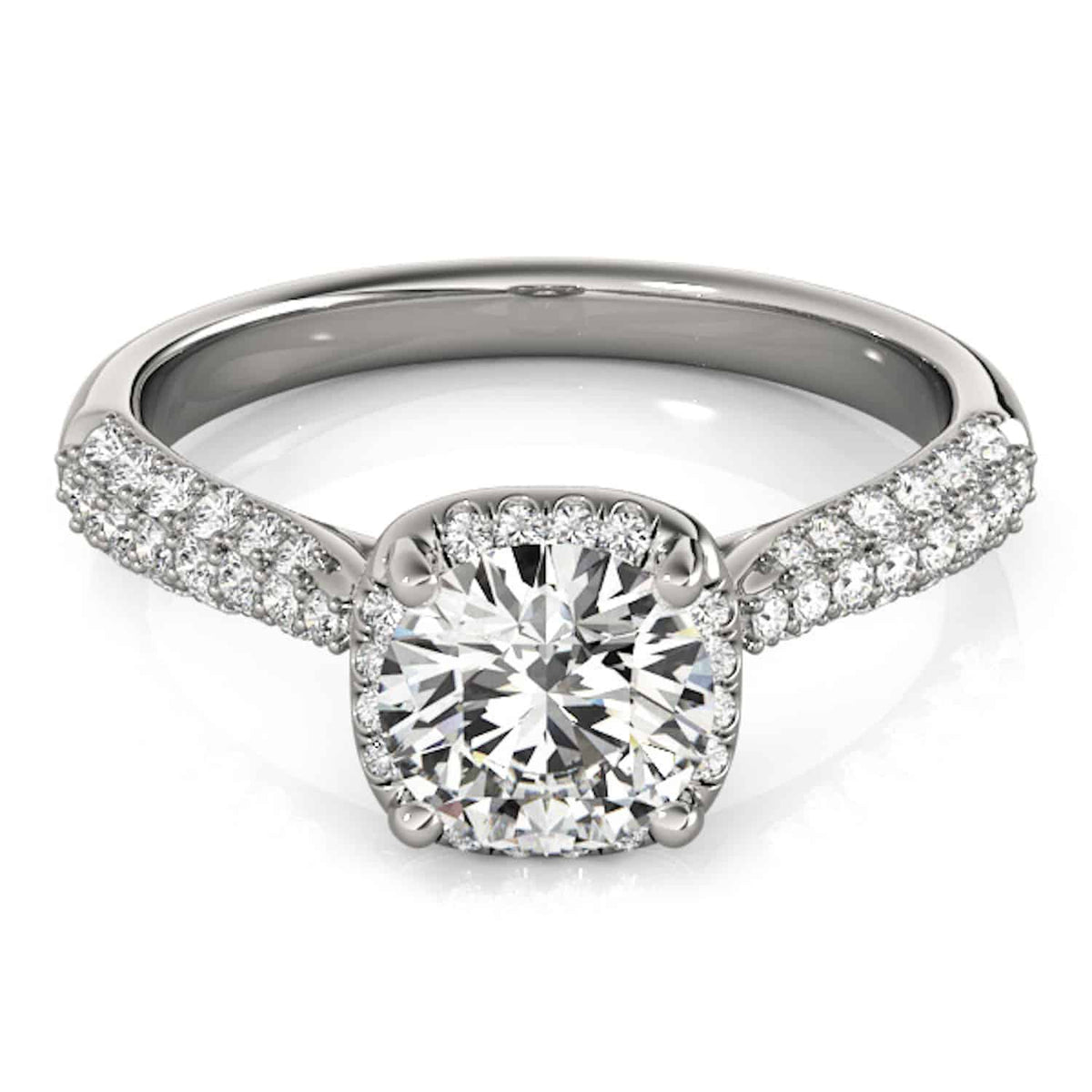1.25CTW Natural Diamond & Moissanite 18K White Gold Round Halo Engagement Ring - WJD Exclusives