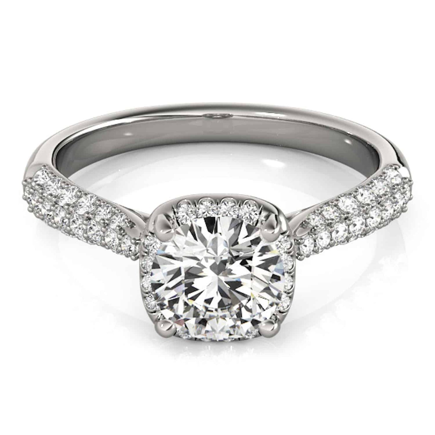 1.25CTW Real Diamond & Moissanite 18K White Gold Round Halo Engagement Ring