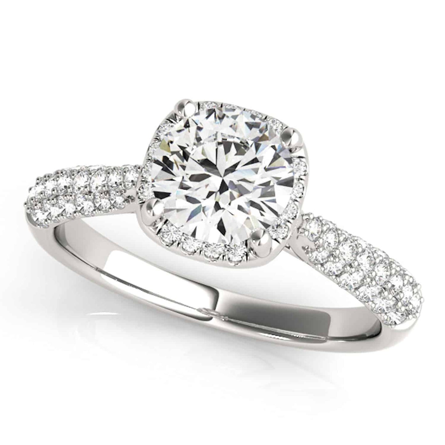1.25CTW Real Diamond & Moissanite 18K White Gold Round Halo Engagement Ring