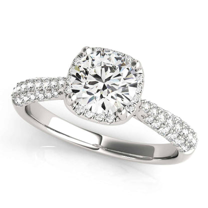 1.25CTW Real Diamond & Moissanite 18K White Gold Round Halo Engagement Ring